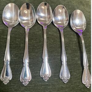 Oneida ARBOR ROSE True Rose Rogers Soup Spoon Stainless Steel Flatware Glossy 7"
